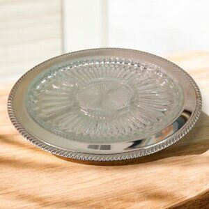 Vintage F.B. Rogers Glass & Silver Plated 2pc Condiment Tray 5 Section 16x12"